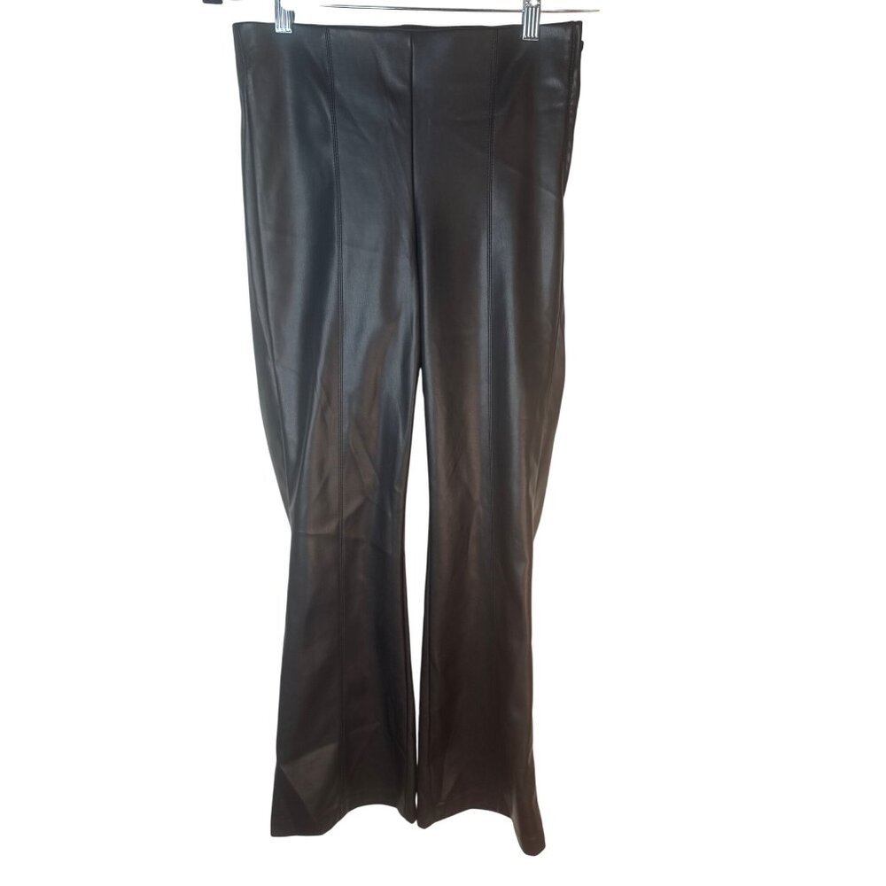2/$30 ZARA Womens Medium Black Faux Leather Flare Pants
